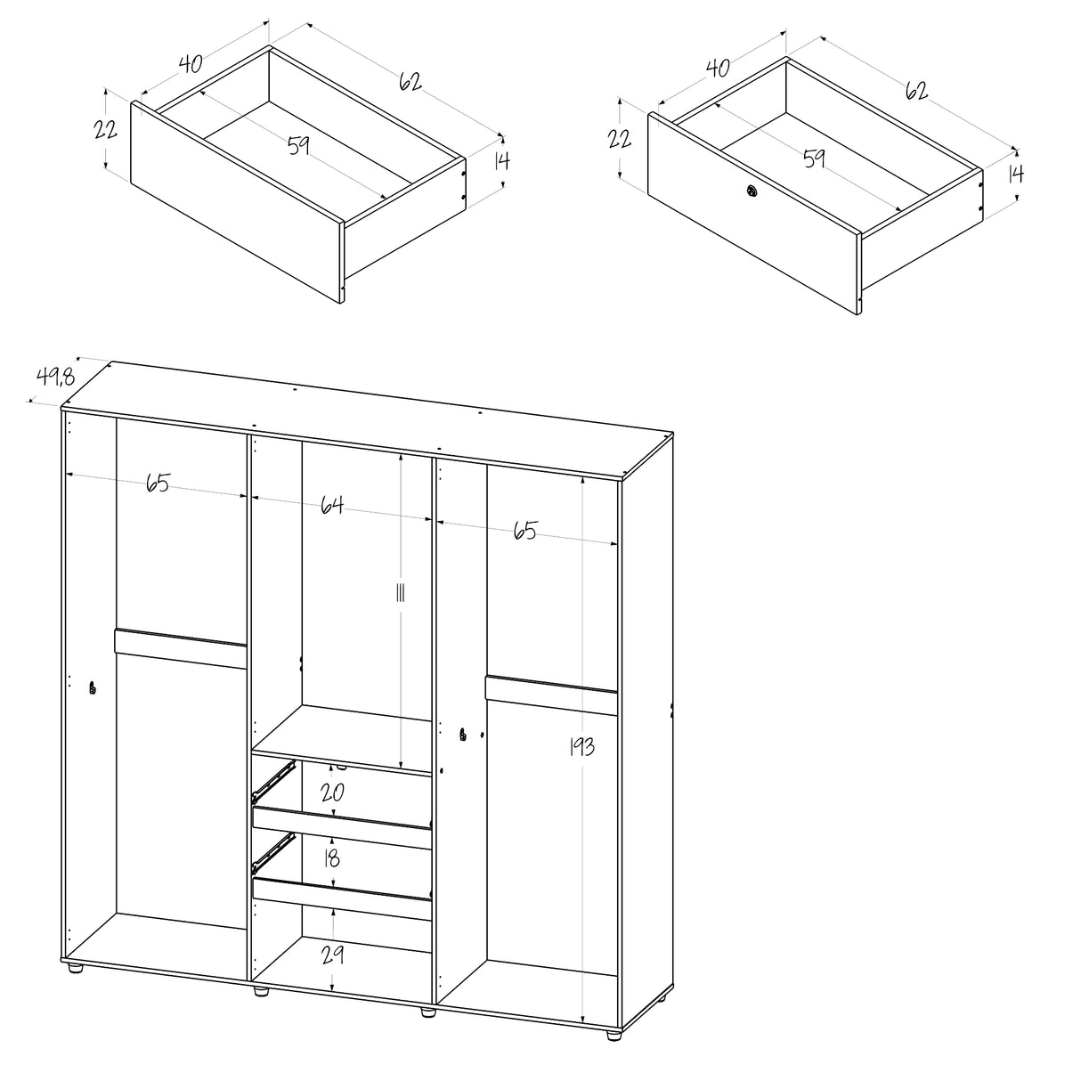 Closet Luanda Gales y Wengue 200x200cm con Dos Cajones - CLOSETS | Bylmo