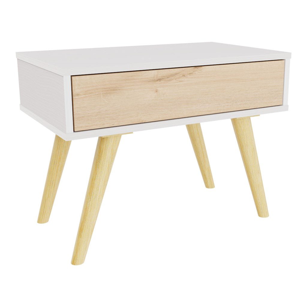 Mesa de Noche y de Centro Rigo Duna y Blanco 60x45cm con Patas y Un Cajón - MESAS DE NOCHE | Bylmo