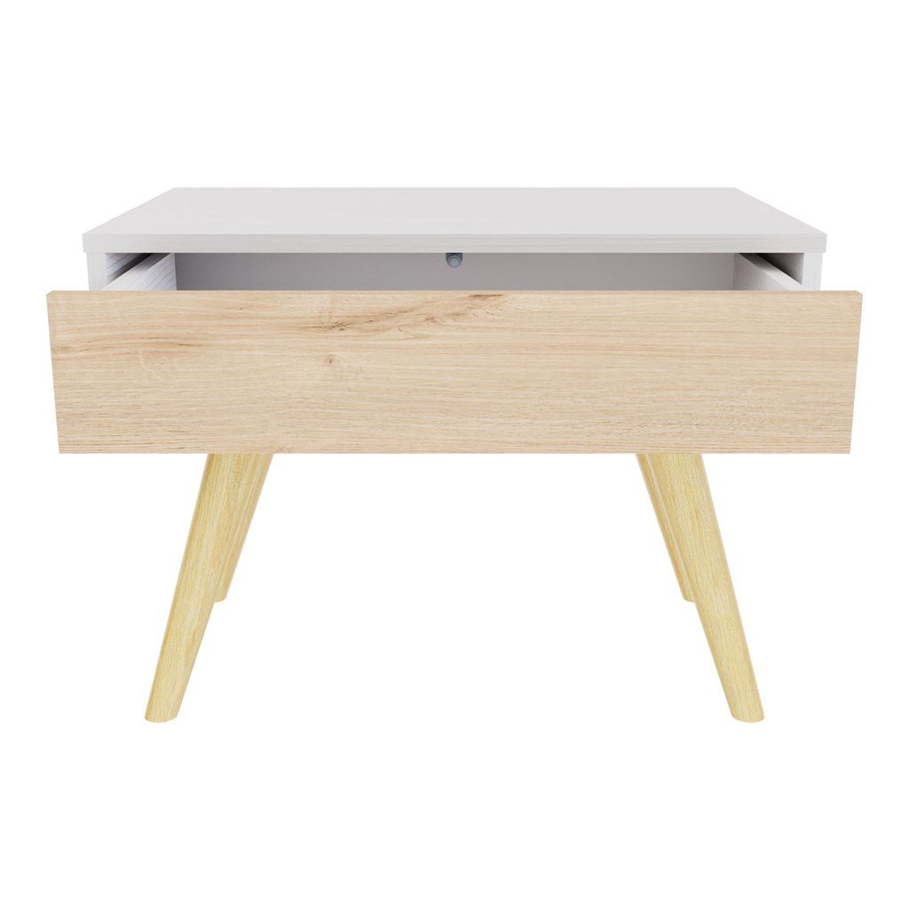 Mesa de Noche y de Centro Rigo Duna y Blanco 60x45cm con Patas y Un Cajón - MESAS DE NOCHE | Bylmo