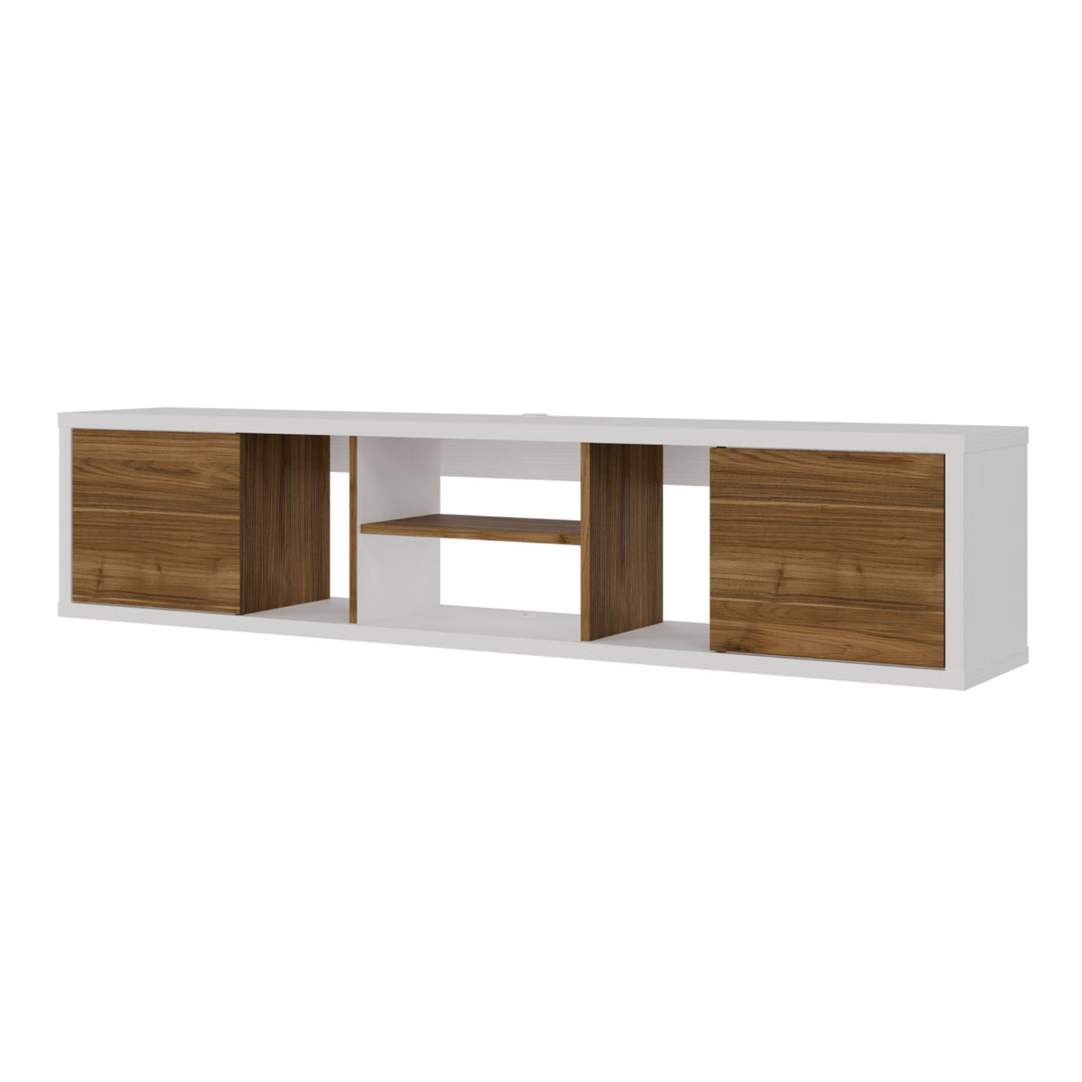 Mesa para TV Flotante Zafiro Blanco y Gales 160x35cm con Dos Cajones y para TV Hasta 65 Pulgadas - MUEBLES DE TV | Bylmo