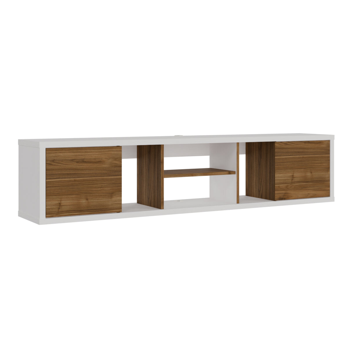 Mesa para TV Flotante Zafiro Blanco y Gales 160x35cm con Dos Cajones y para TV Hasta 65 Pulgadas - MUEBLES DE TV | Bylmo