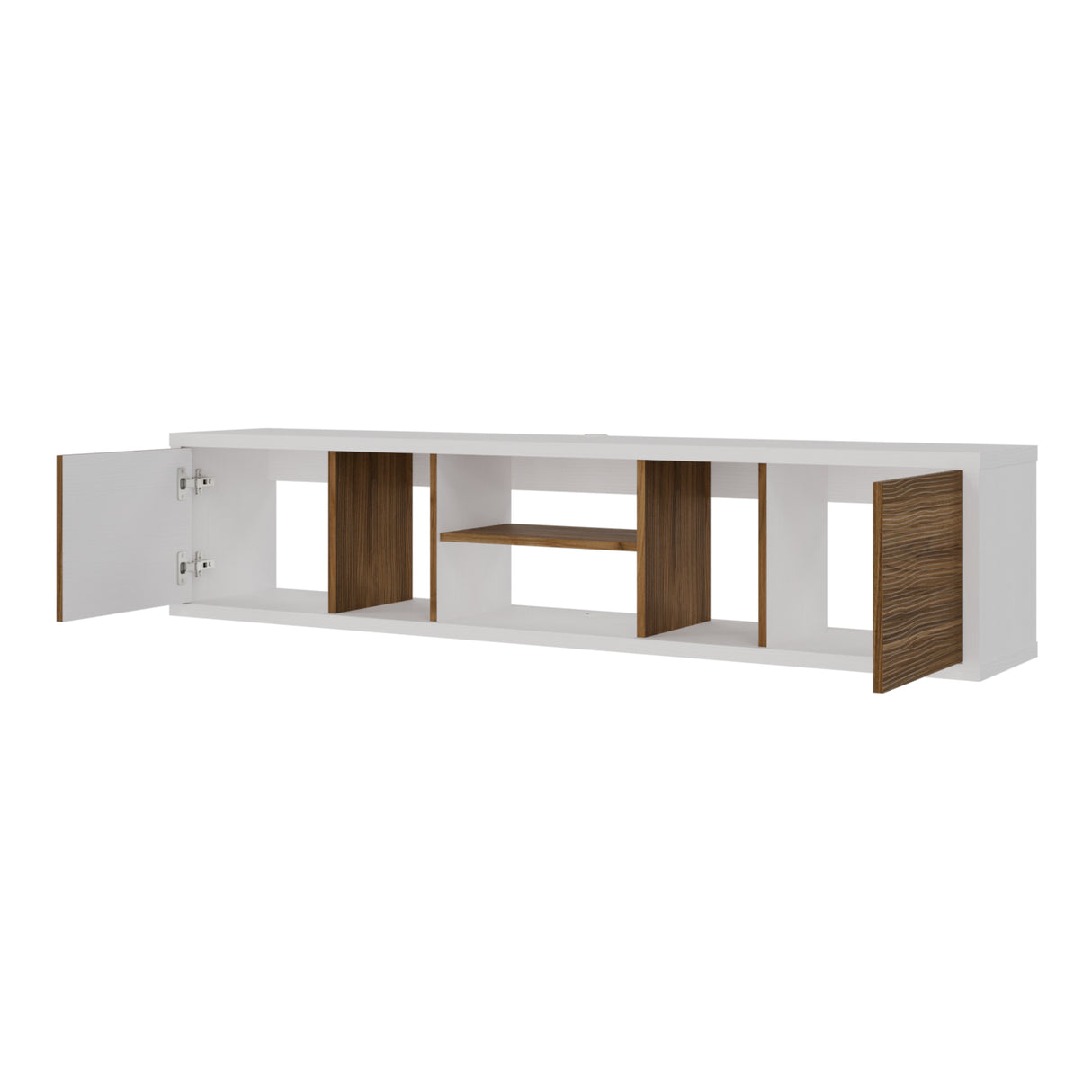 Mesa para TV Flotante Zafiro Blanco y Gales 160x35cm con Dos Cajones y para TV Hasta 65 Pulgadas - MUEBLES DE TV | Bylmo