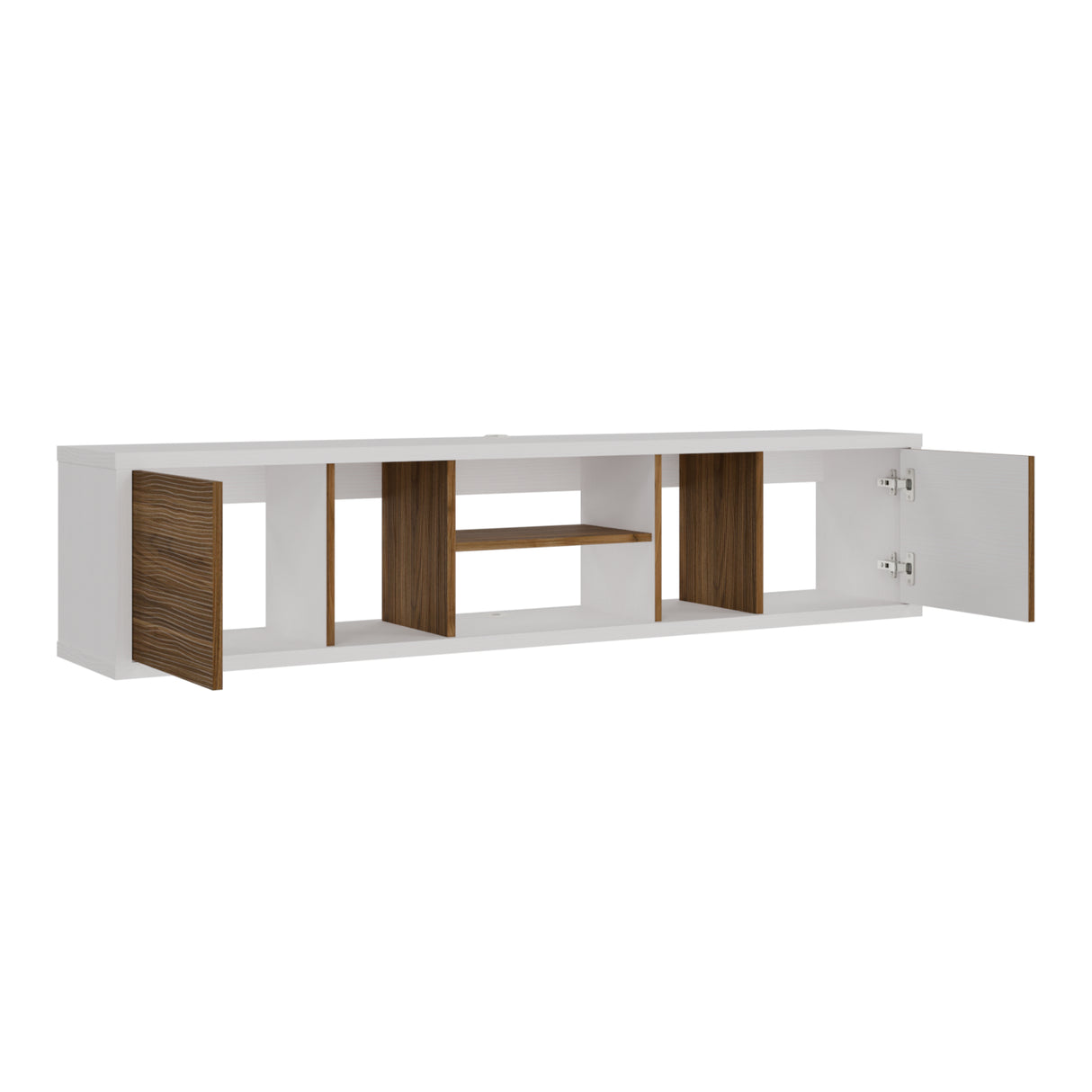 Mesa para TV Flotante Zafiro Blanco y Gales 160x35cm con Dos Cajones y para TV Hasta 65 Pulgadas - MUEBLES DE TV | Bylmo