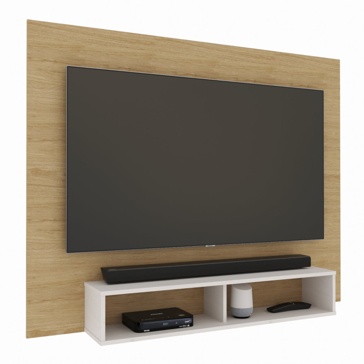 Panel de TV Flotante Rovere y Blanco 150x118cm con Dos Cajones y para TV Hasta 65 Pulgadas - MUEBLES DE TV | Bylmo