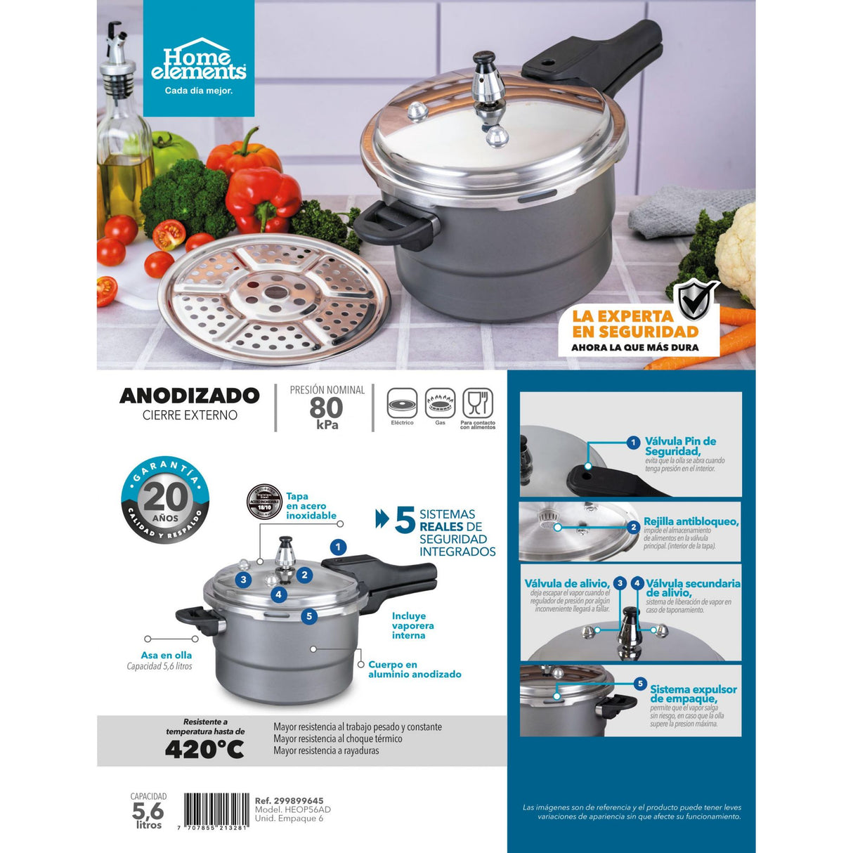 Olla de Presión Gris y Negro 22.5x19.5cm De 5.6 Litros Apta para Inducción con Mango de Baquelita - OLLAS Y SARTENES | Bylmo