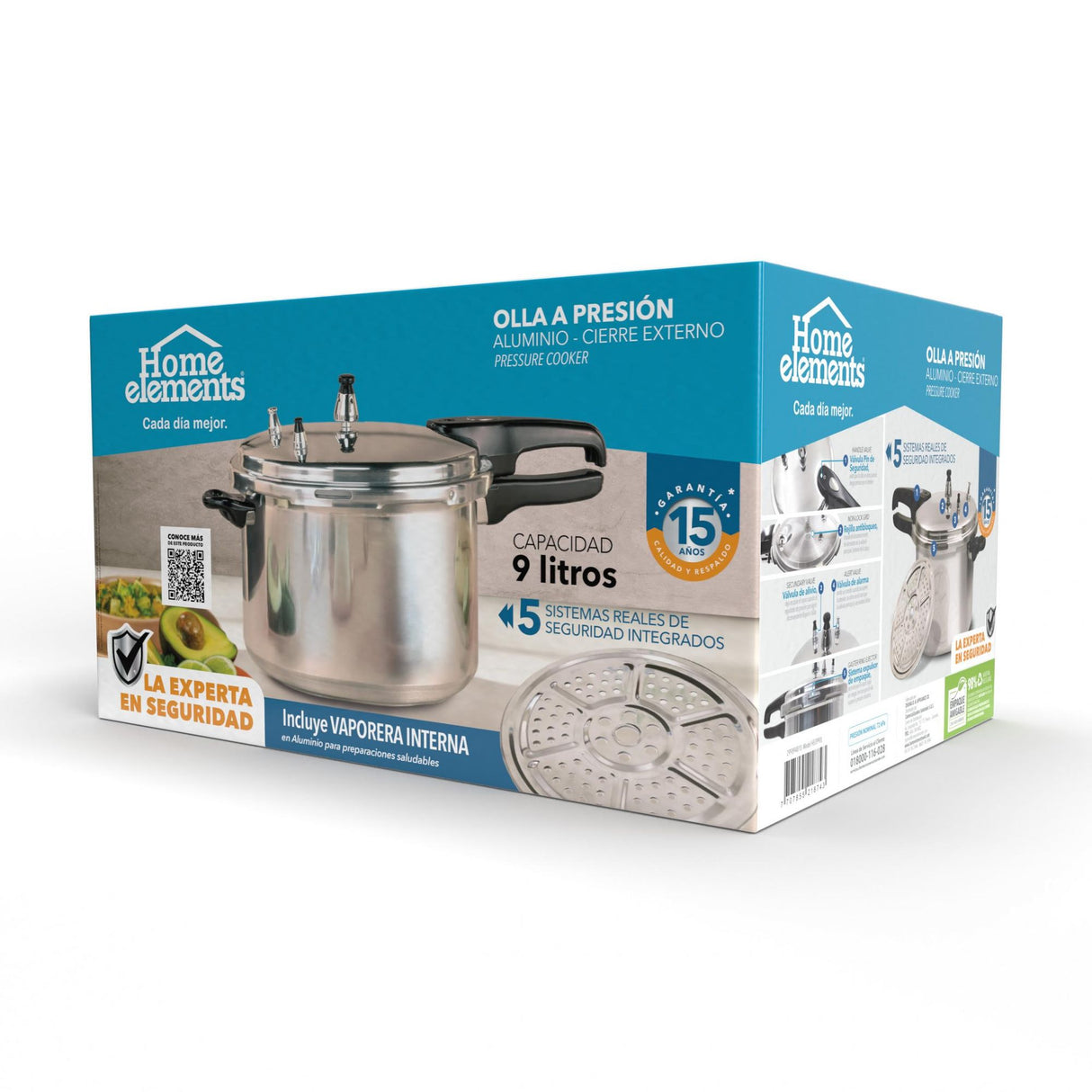 Olla de Presión Plateado y Negro 29x24cm De 9 Litros Apta para Inducción con Mango de Baquelita - OLLAS Y SARTENES | Bylmo