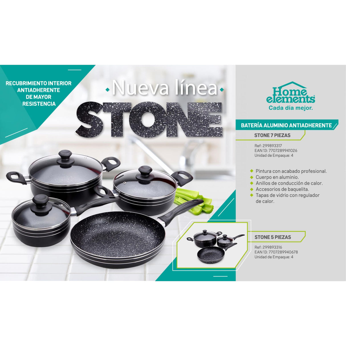 Batería de Cocina Siete Piezas Negro 24x8.2cm De 3.6 Litros Apta para Inducción con Mango de Baquelita - OLLAS Y SARTENES | Bylmo