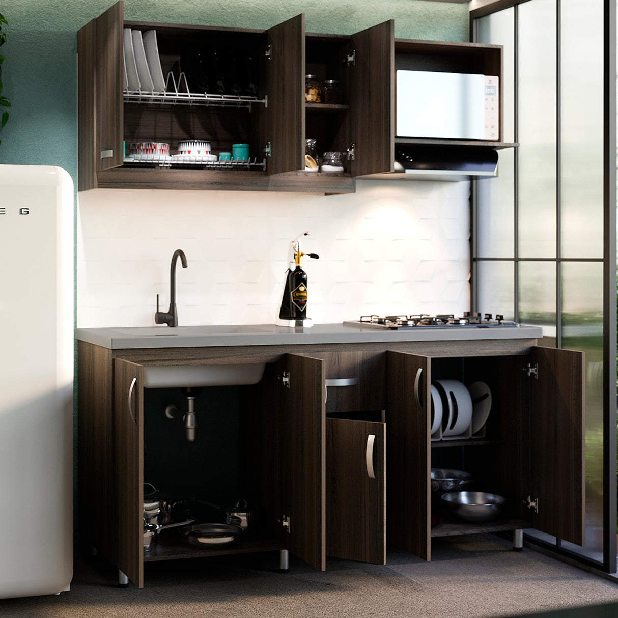 Cocina Ambar Mitte 180x213cm Con Mesón Y Estufa Y Con Pozuelo Para Ubicar A La Izquierda O Derecha - COCINAS | Bylmo