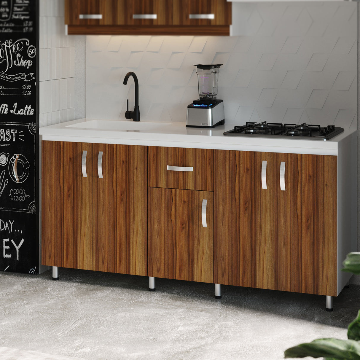 Mueble Inferior de Cocina Ambar Gracia 178x86cm sin Mesón sin Estufa y con Organizador de Cubiertos - MUEBLES INFERIORES DE COCINA | Bylmo