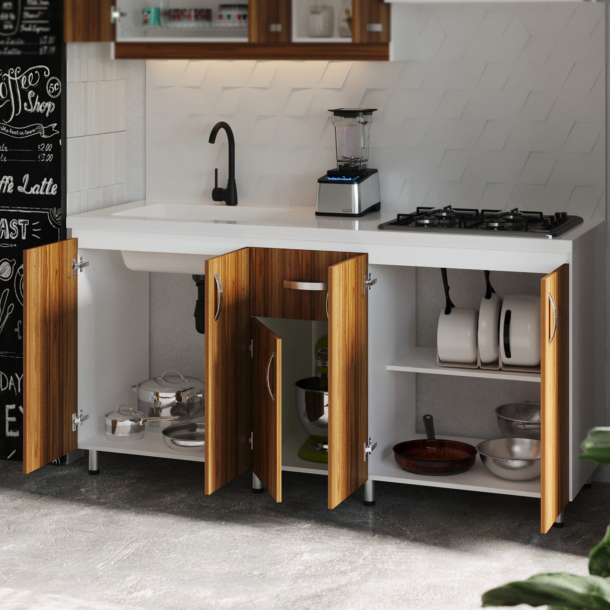 Mueble Inferior de Cocina Ambar Gracia 178x86cm sin Mesón sin Estufa y con Organizador de Cubiertos - MUEBLES INFERIORES DE COCINA | Bylmo