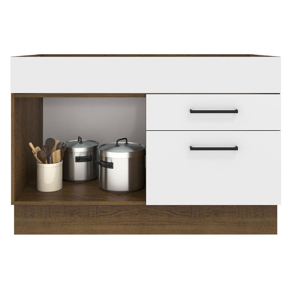 Mueble Inferior de Cocina Agata Marron y Blanco 120x81cm con Mesón y sin Estufa - MUEBLES INFERIORES DE COCINA | Bylmo