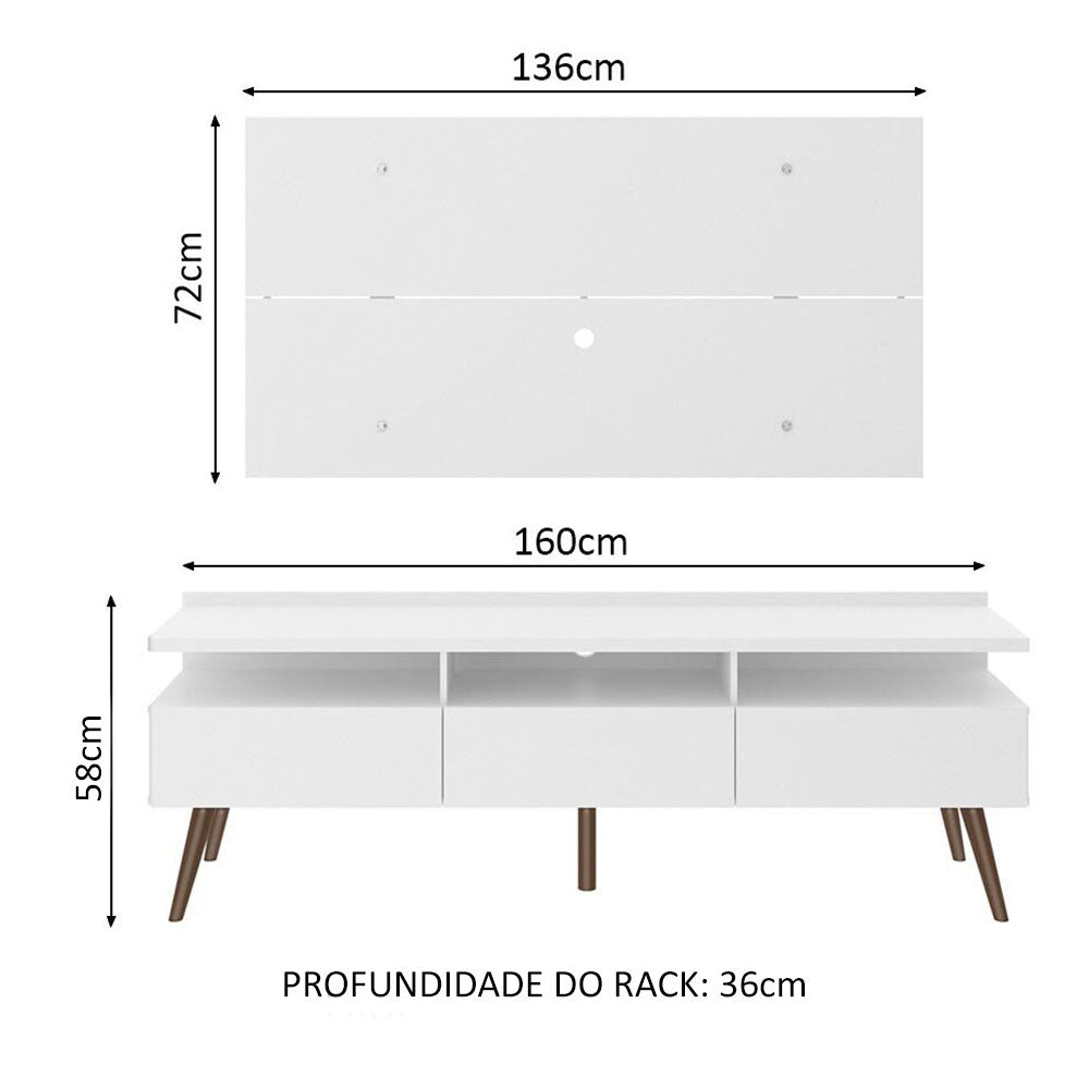 Combo Mueble y Panel de TV Londres Blanco 160x141cm Para TV Hasta 55 Pulgadas con Ranuras para Cables - MUEBLES DE TV | Bylmo