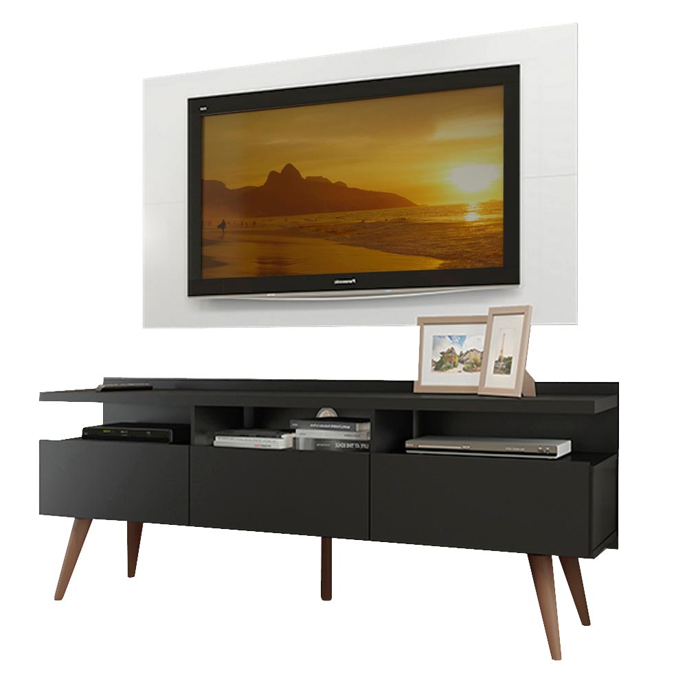 Combo Mueble y Panel de TV Londres Negro y Blanco 160x141cm Para TV Hasta 55 Pulgadas con Ranuras para Cables - MUEBLES DE TV | Bylmo