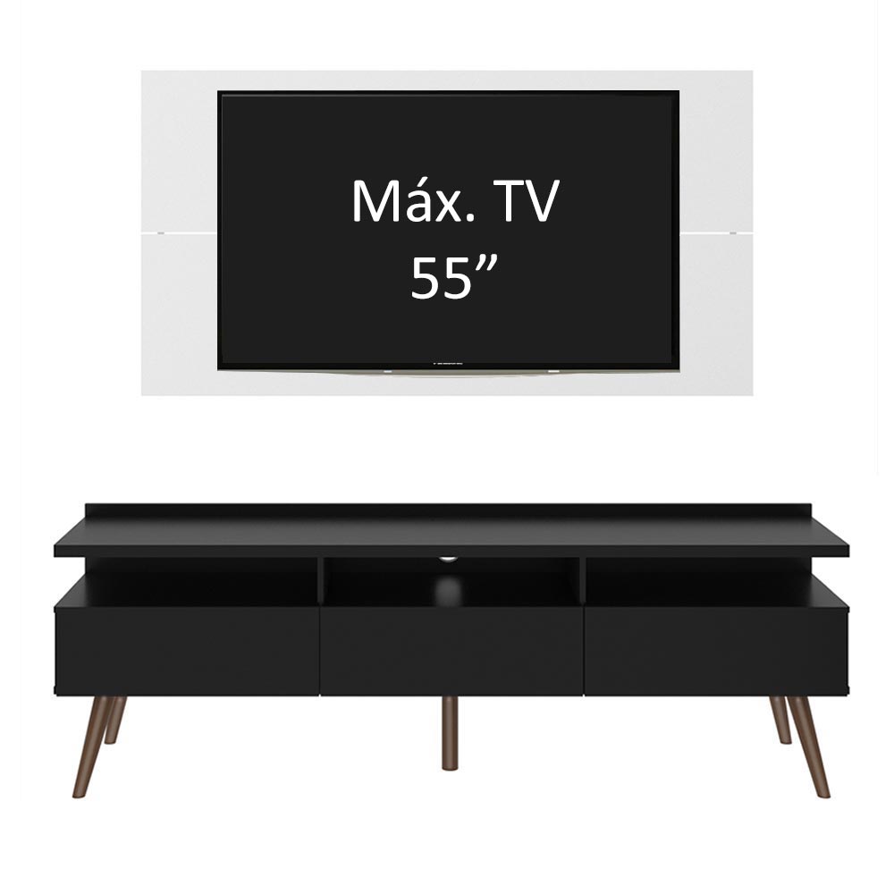 Combo Mueble y Panel de TV Londres Negro y Blanco 160x141cm Para TV Hasta 55 Pulgadas con Ranuras para Cables - MUEBLES DE TV | Bylmo