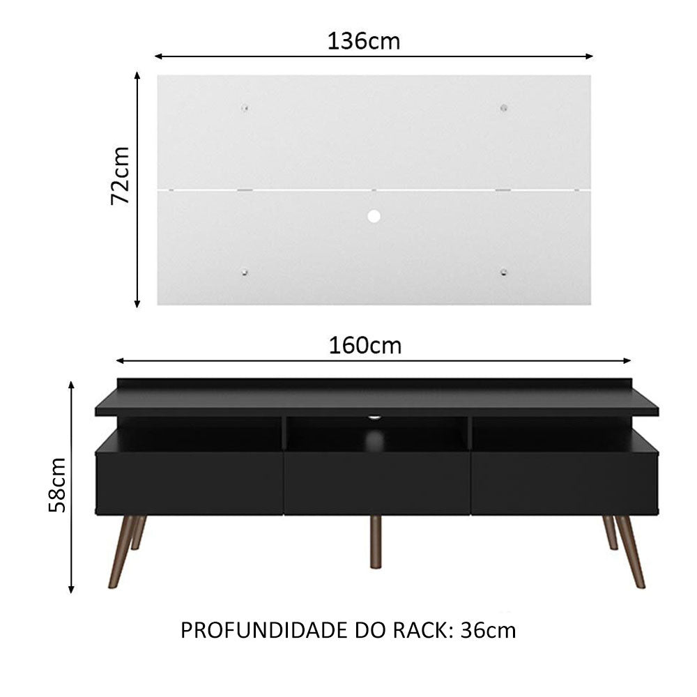 Combo Mueble y Panel de TV Londres Negro y Blanco 160x141cm Para TV Hasta 55 Pulgadas con Ranuras para Cables - MUEBLES DE TV | Bylmo