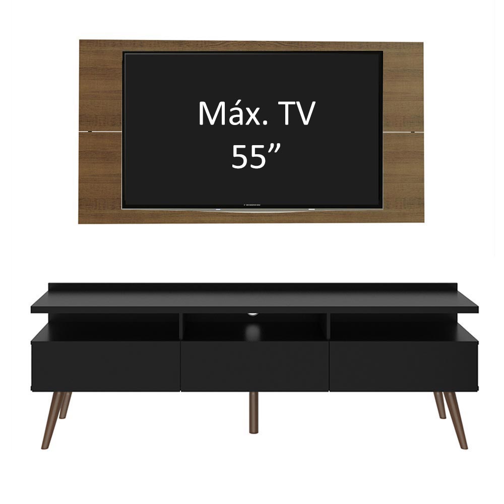 Combo Mueble y Panel de TV Londres Marron y Negro 160x141cm Para TV Hasta 55 Pulgadas con Ranuras para Cables - MUEBLES DE TV | Bylmo