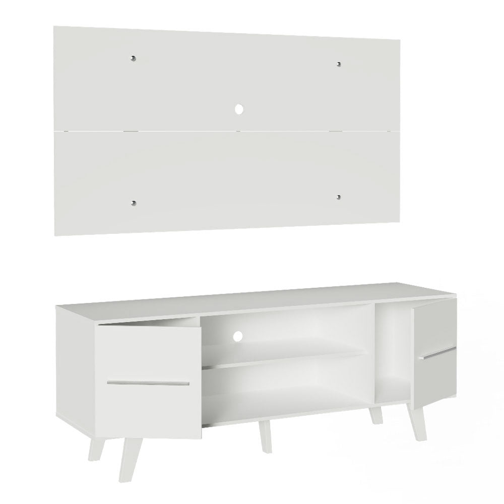 Combo Mueble y Panel de TV Copenhagen Blanco 136x126cm Para TV Hasta 55 Pulgadas con Ranuras para Cables - MUEBLES DE TV | Bylmo