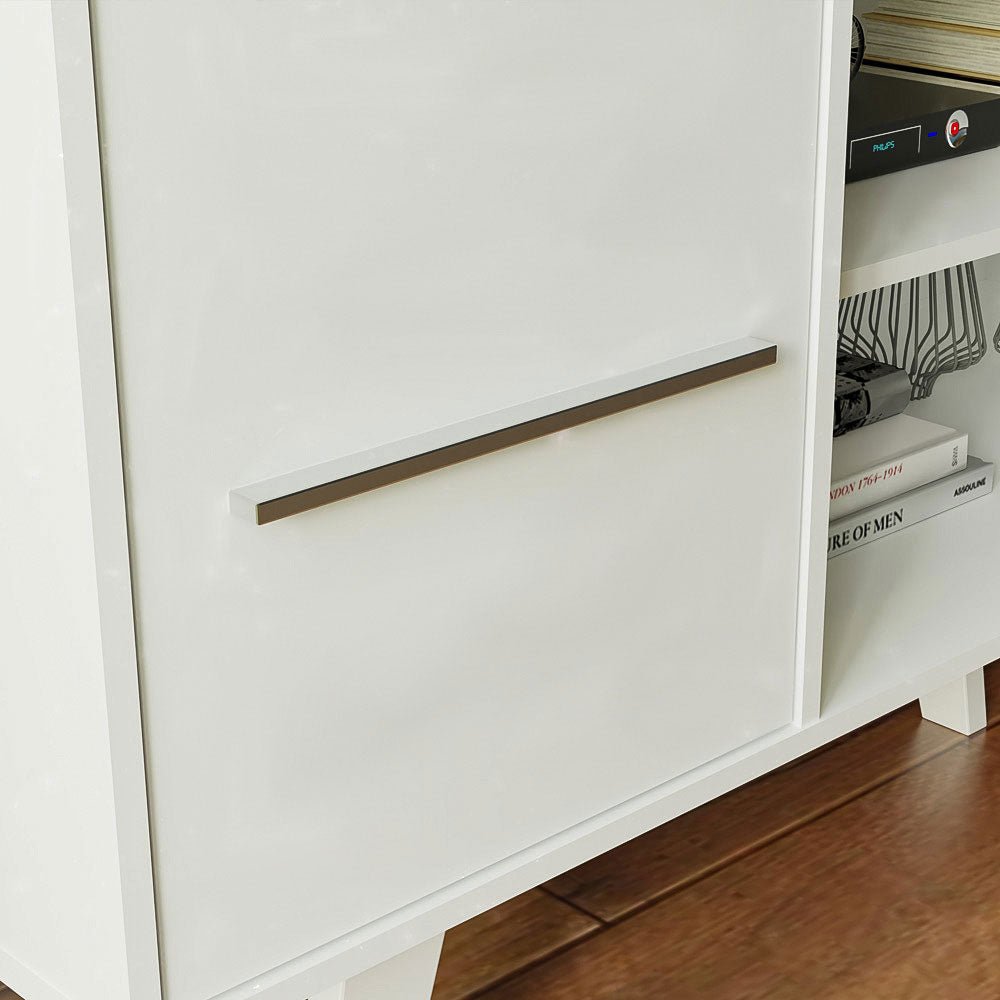Combo Mueble y Panel de TV Copenhagen Blanco 136x126cm Para TV Hasta 55 Pulgadas con Ranuras para Cables - MUEBLES DE TV | Bylmo