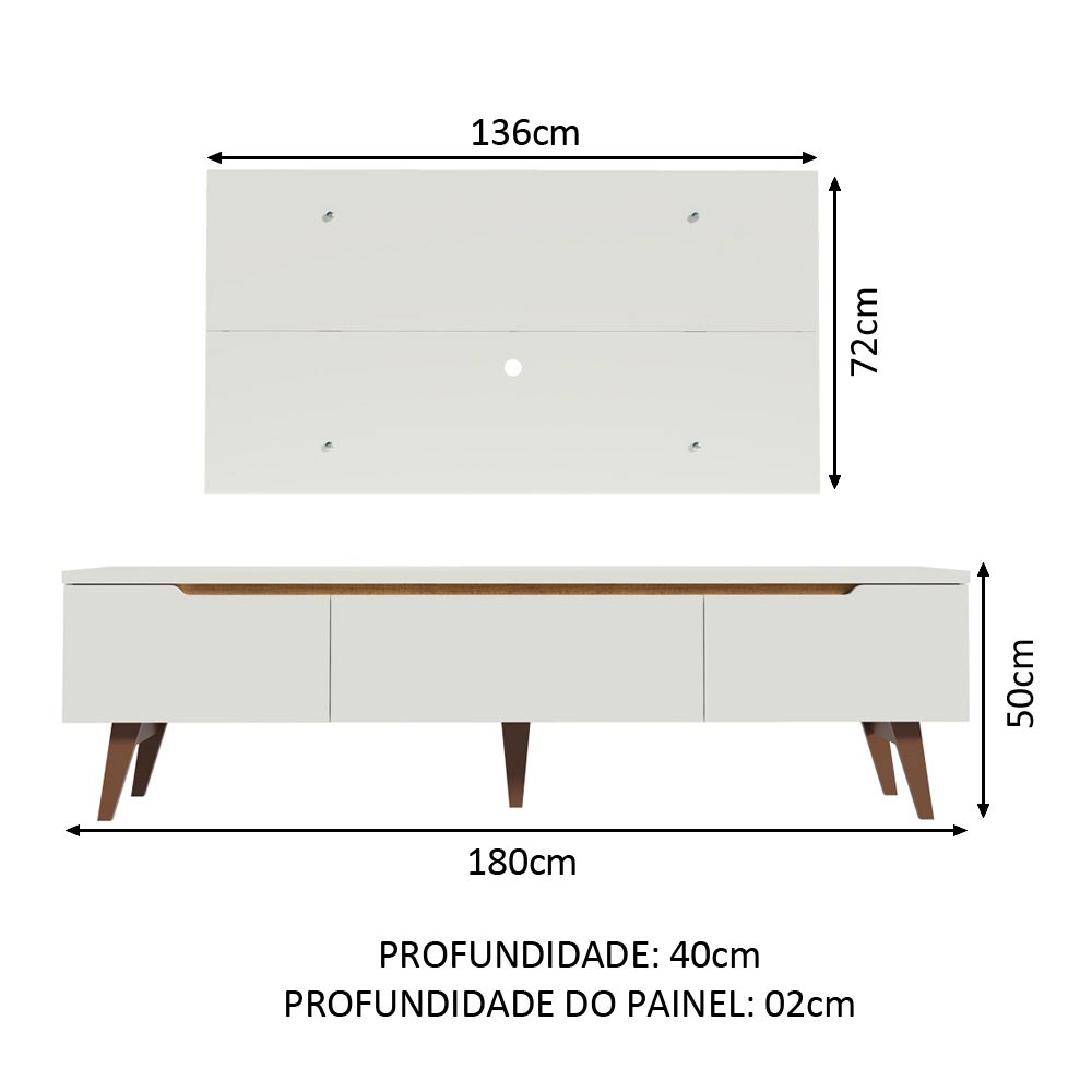 Combo Mueble y Panel de TV Reims Blanco 180x122cm Para TV Hasta 55 Pulgadas con Ranuras para Cables - MUEBLES DE TV | Bylmo