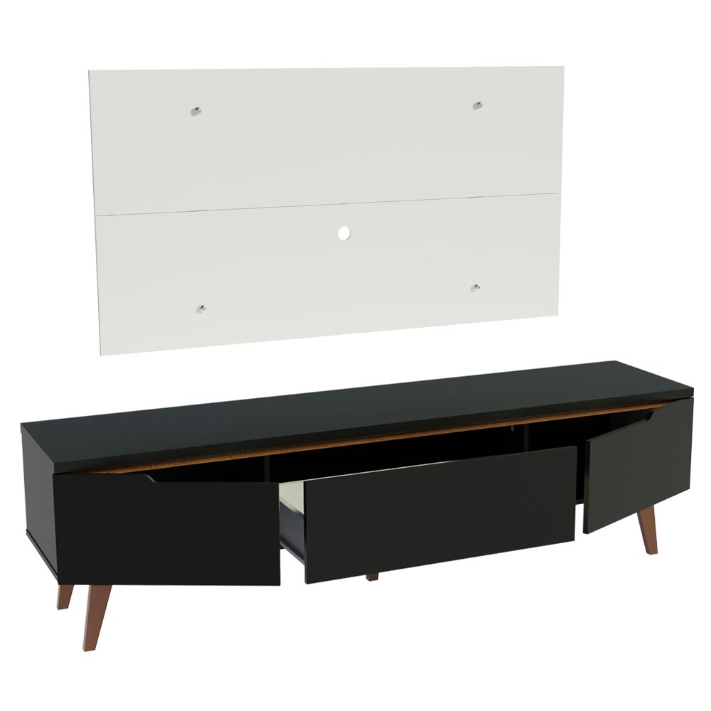 Combo Mueble y Panel de TV Reims Negro y Blanco 180x122cm Para TV Hasta 55 Pulgadas con Ranuras para Cables - MUEBLES DE TV | Bylmo