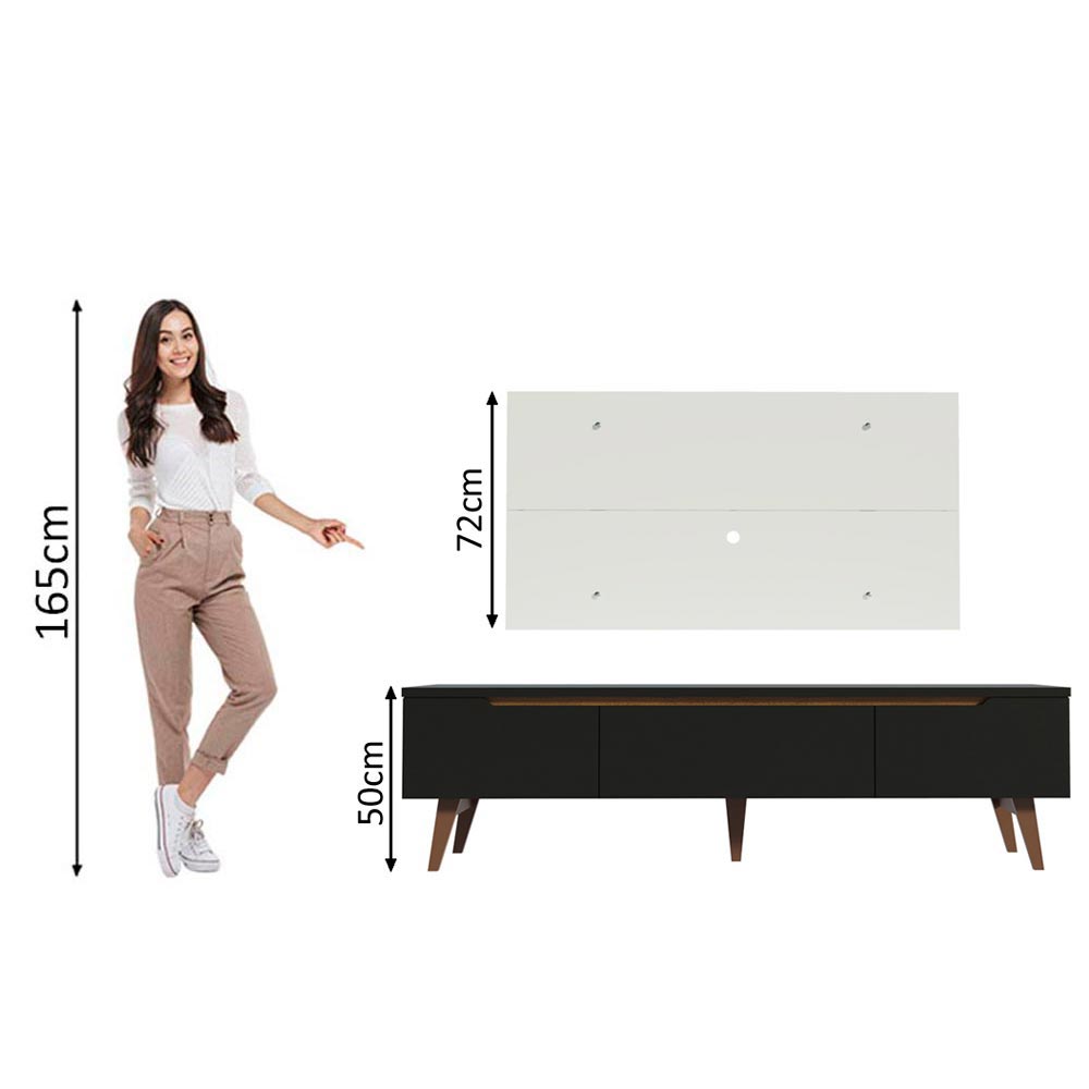 Combo Mueble y Panel de TV Reims Negro y Blanco 180x122cm Para TV Hasta 55 Pulgadas con Ranuras para Cables - MUEBLES DE TV | Bylmo