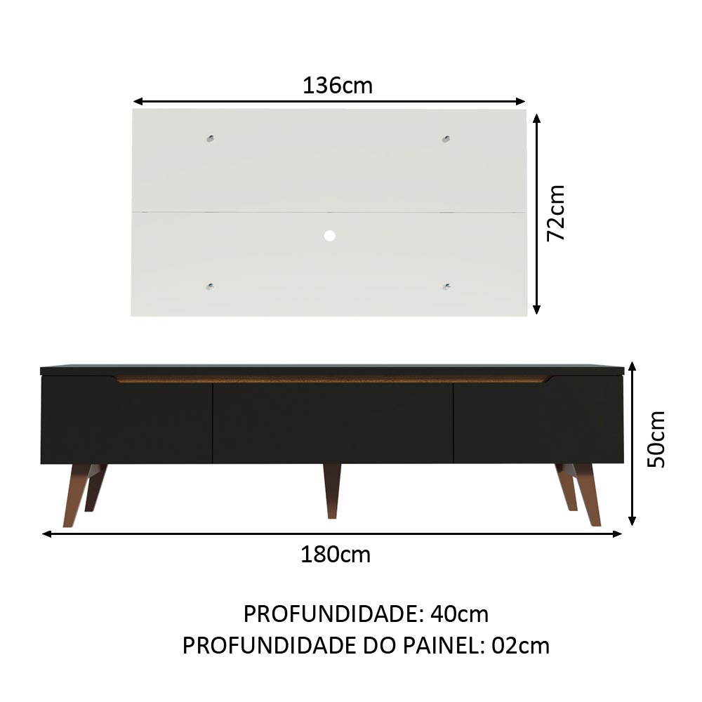 Combo Mueble y Panel de TV Reims Negro y Blanco 180x122cm Para TV Hasta 55 Pulgadas con Ranuras para Cables - MUEBLES DE TV | Bylmo