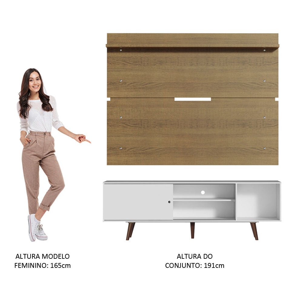 Combo Mueble y Panel de TV Cairo Blanco y Marron 160x191cm Para TV Hasta 65 Pulgadas con Ranuras para Cables - MUEBLES DE TV | Bylmo