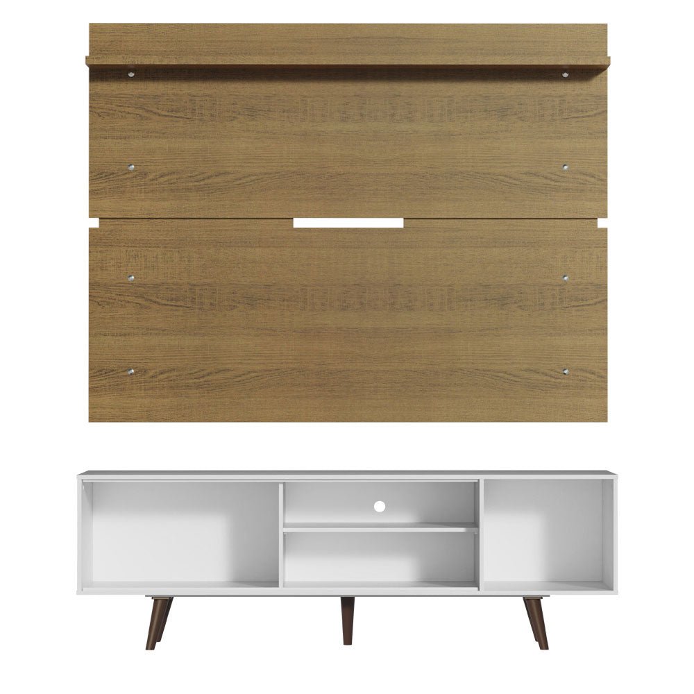 Combo Mueble y Panel de TV Cairo Blanco y Marron 160x191cm Para TV Hasta 65 Pulgadas con Ranuras para Cables - MUEBLES DE TV | Bylmo