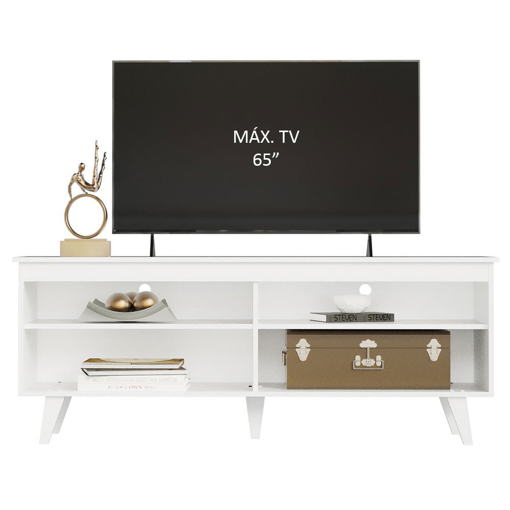 Combo Mueble de TV y Biblioteca Udine Blanco 150x58cm Para TV Hasta 65 Pulgadas con Ranuras para Cables - MUEBLES DE TV | Bylmo