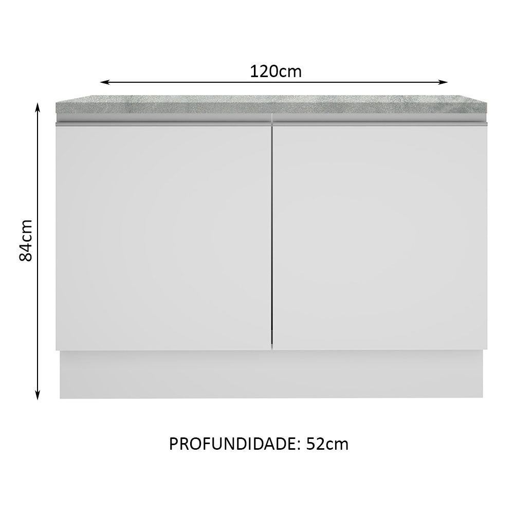 Mueble Inferior de Cocina Glamy Blanco 120x84cm con Mesón de Madera y sin Estufa con 3 Entrepaños - MUEBLES INFERIORES DE COCINA | Bylmo