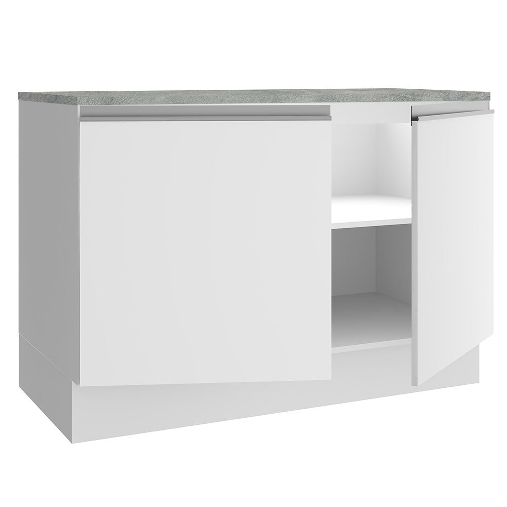 Mueble Inferior de Cocina Glamy Blanco 120x84cm con Mesón de Madera y sin Estufa con 3 Entrepaños - MUEBLES INFERIORES DE COCINA | Bylmo