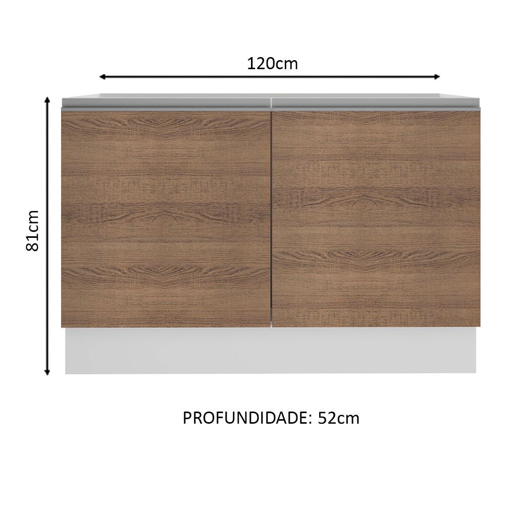 Mueble Inferior de Cocina Glamy Blanco y Marron 120x81cm sin Mesón y sin Estufa con 3 Entrepaños - MUEBLES INFERIORES DE COCINA | Bylmo