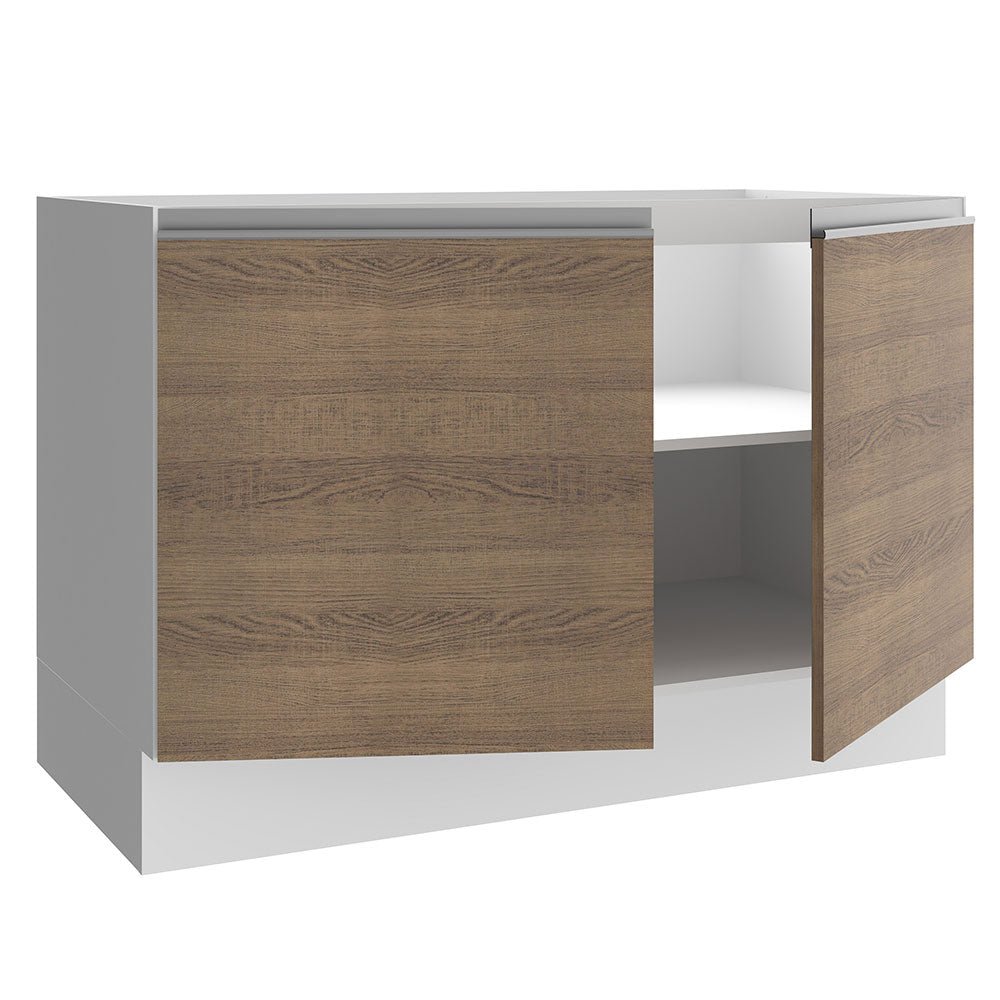 Mueble Inferior de Cocina Glamy Blanco y Marron 120x81cm sin Mesón y sin Estufa con 3 Entrepaños - MUEBLES INFERIORES DE COCINA | Bylmo