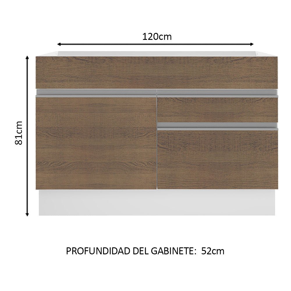 Mueble Inferior de Cocina Glamy Blanco y Marron 120x81cm sin Mesón y sin Estufa con 2 Cajones - MUEBLES INFERIORES DE COCINA | Bylmo