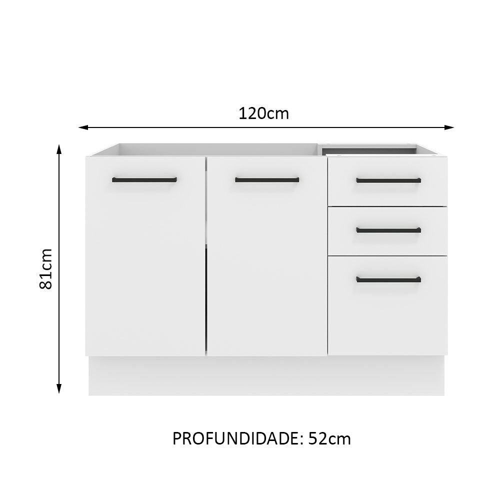 Mueble Inferior de Cocina Agata Blanco 120x81cm sin Mesón y sin Estufa con 3 Cajones - MUEBLES INFERIORES DE COCINA | Bylmo