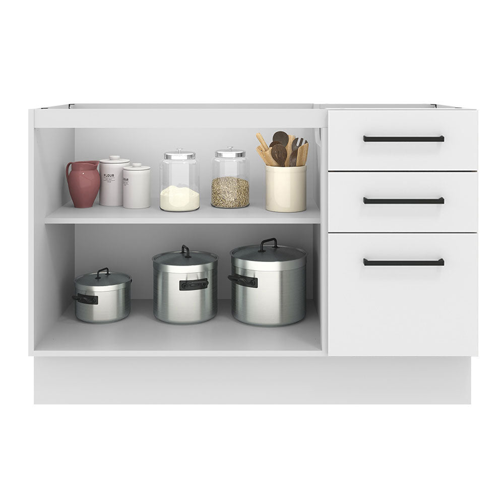 Mueble Inferior de Cocina Agata Blanco 120x81cm sin Mesón y sin Estufa con 3 Cajones - MUEBLES INFERIORES DE COCINA | Bylmo