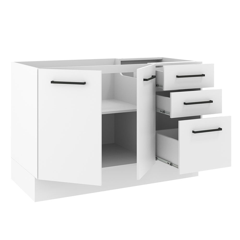 Mueble Inferior de Cocina Agata Blanco 120x81cm sin Mesón y sin Estufa con 3 Cajones - MUEBLES INFERIORES DE COCINA | Bylmo