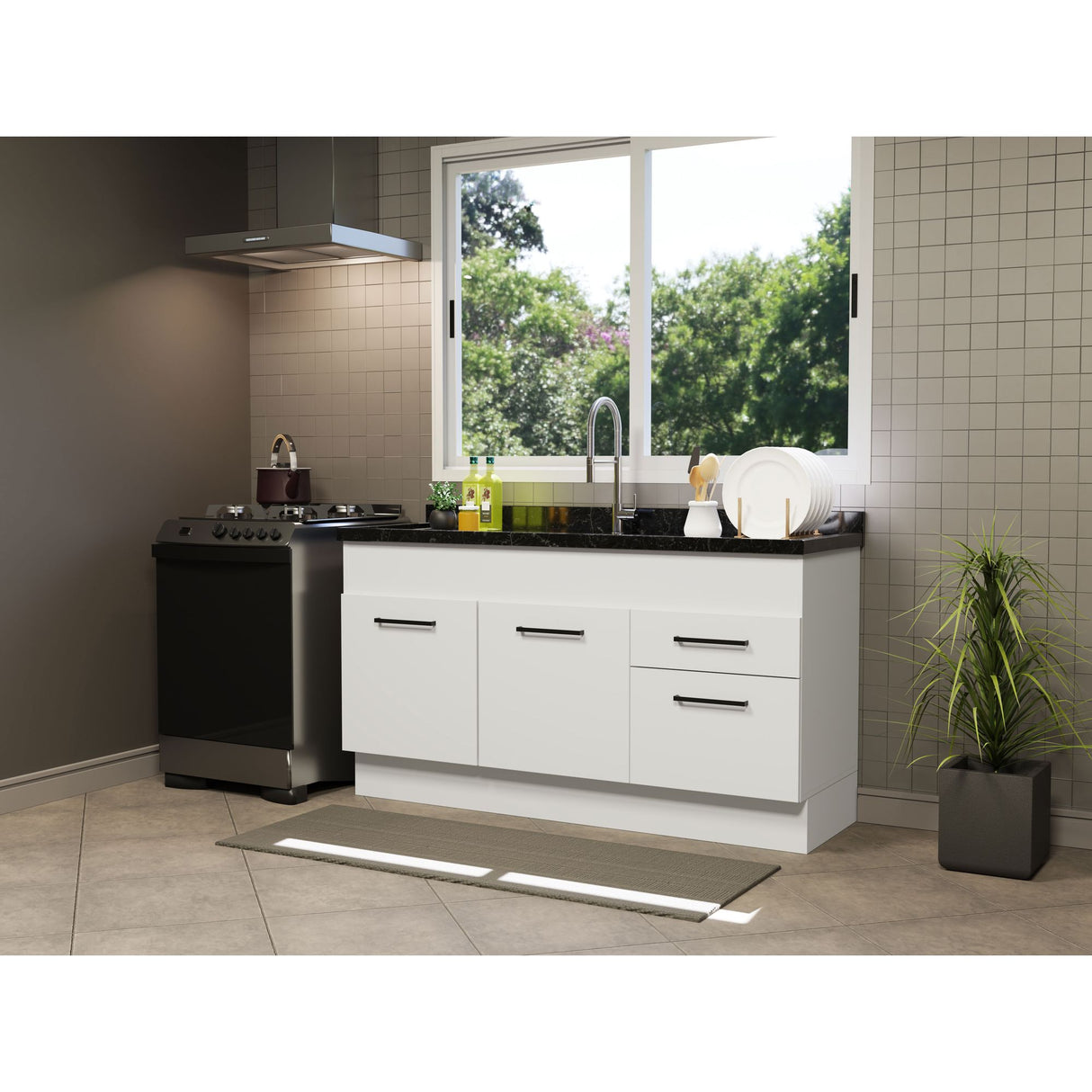 Mueble Inferior de Cocina Agata Blanco 150x81cm sin Mesón y sin Estufa con 2 Cajones - MUEBLES INFERIORES DE COCINA | Bylmo
