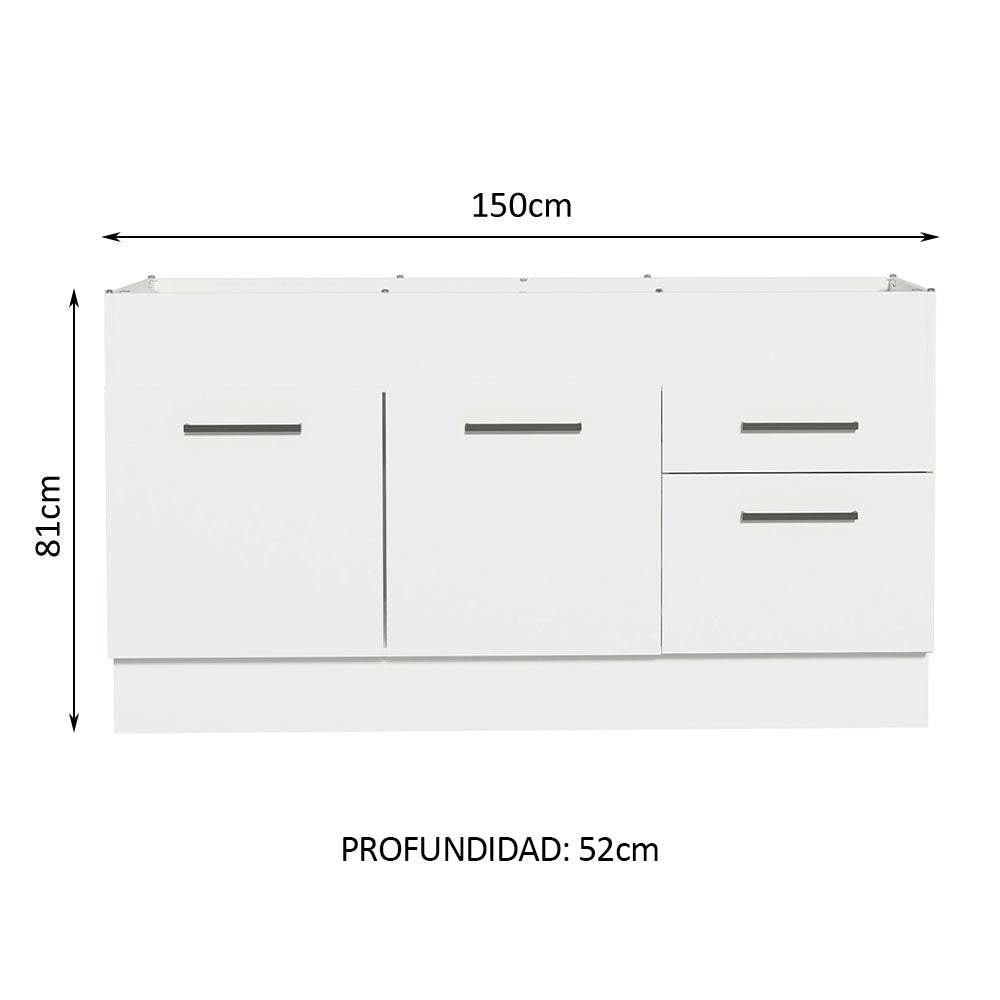 Mueble Inferior de Cocina Agata Blanco 150x81cm sin Mesón y sin Estufa con 2 Cajones - MUEBLES INFERIORES DE COCINA | Bylmo