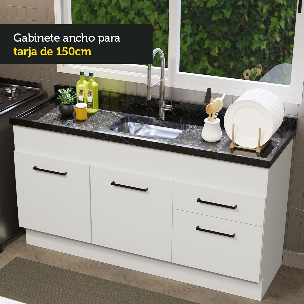 Mueble Inferior de Cocina Agata Blanco 150x81cm sin Mesón y sin Estufa con 2 Cajones - MUEBLES INFERIORES DE COCINA | Bylmo