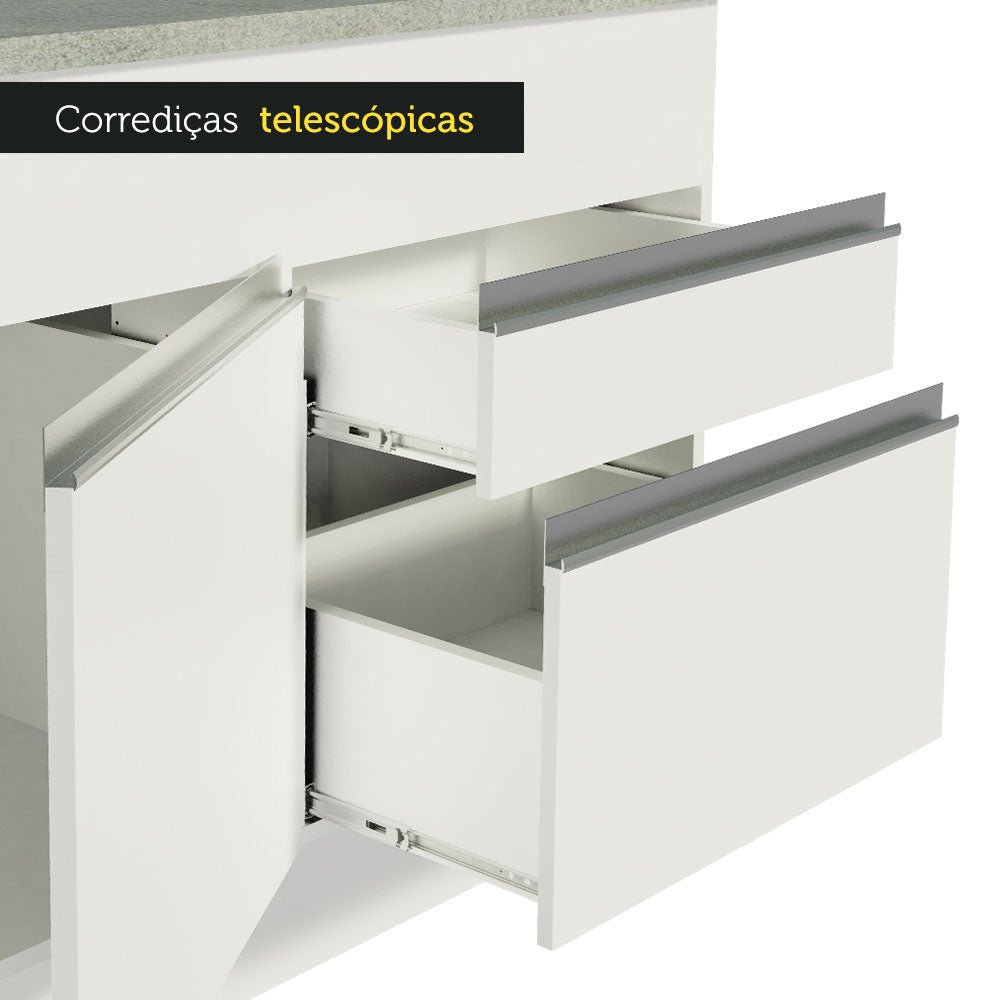 Mueble Inferior de Cocina Glamy Blanco 150x84cm con Mesón de Madera y sin Estufa con 2 Cajones - MUEBLES INFERIORES DE COCINA | Bylmo