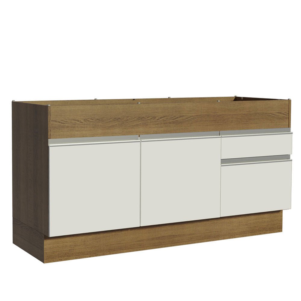 Mueble Inferior de Cocina Glamy Marron y Blanco 150x81cm sin Mesón y sin Estufa con 2 Cajones - MUEBLES INFERIORES DE COCINA | Bylmo