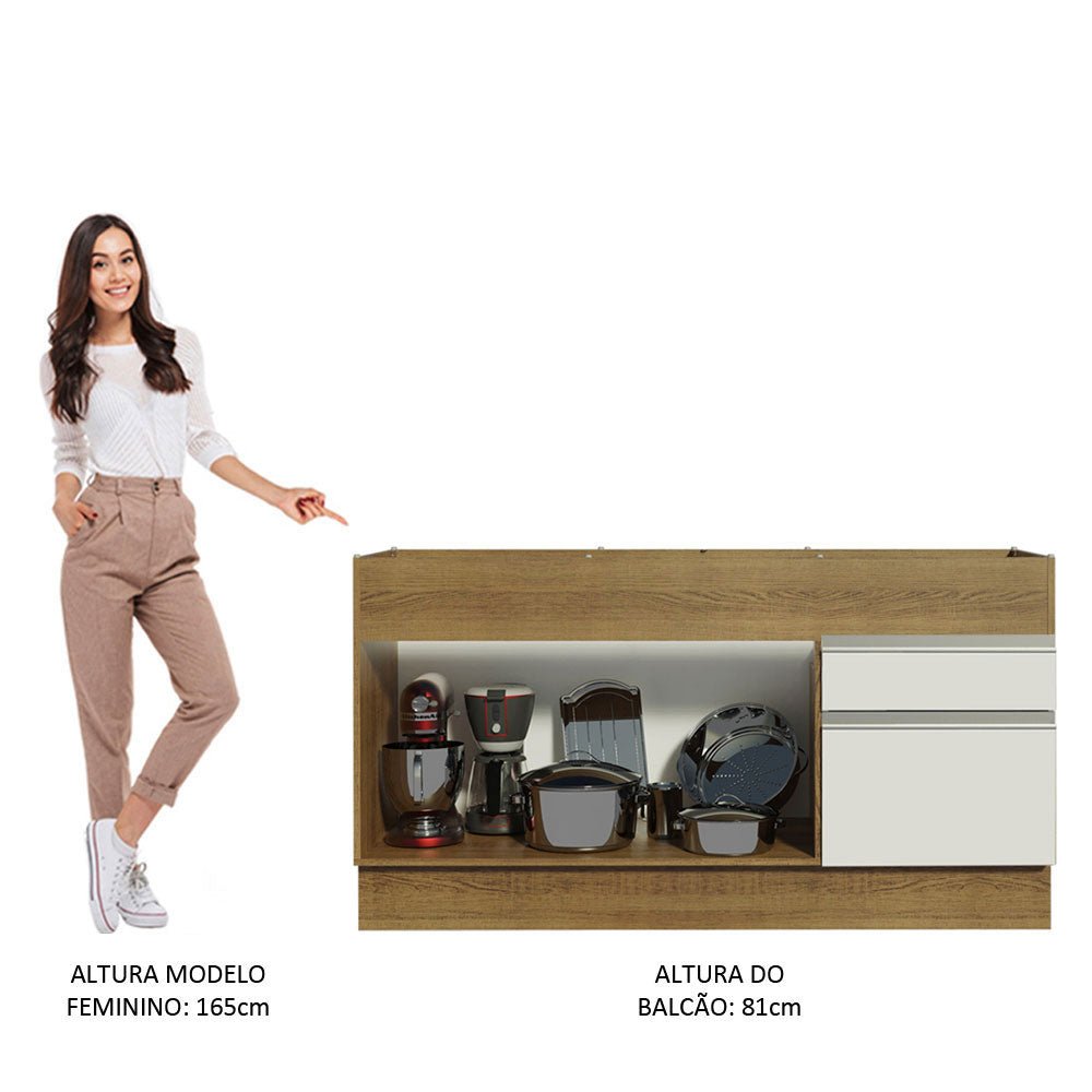 Mueble Inferior de Cocina Glamy Marron y Blanco 150x81cm sin Mesón y sin Estufa con 2 Cajones - MUEBLES INFERIORES DE COCINA | Bylmo