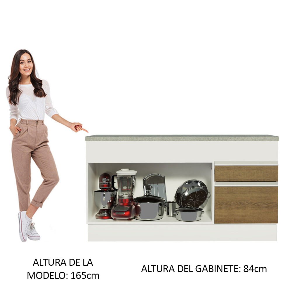 Mueble Inferior de Cocina Glamy Blanco y Marron 150x84cm con Mesón de Madera y sin Estufa - MUEBLES INFERIORES DE COCINA | Bylmo