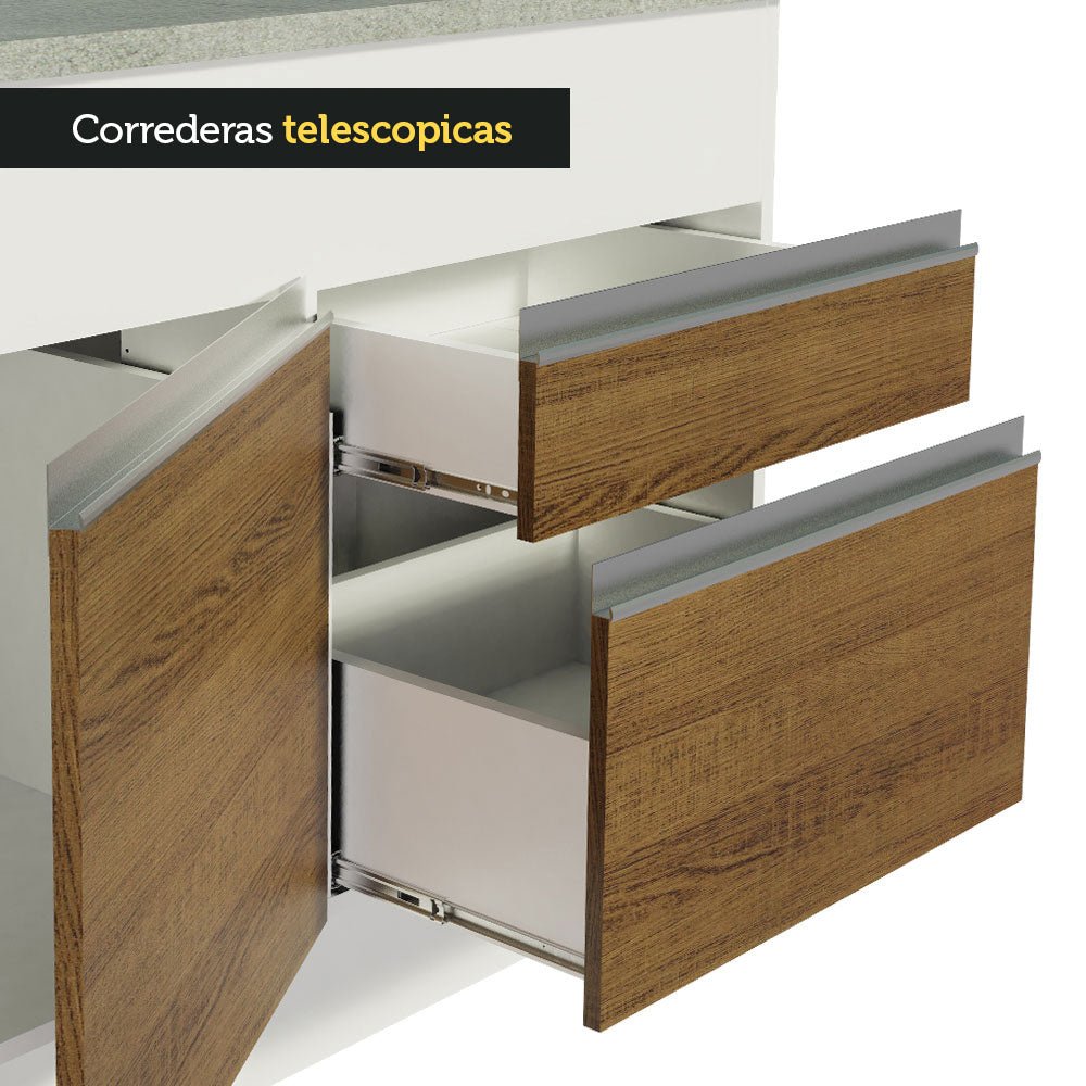 Mueble Inferior de Cocina Glamy Blanco y Marron 150x84cm con Mesón de Madera y sin Estufa - MUEBLES INFERIORES DE COCINA | Bylmo