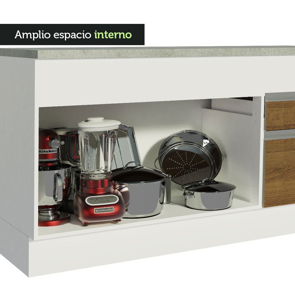 Mueble Inferior de Cocina Glamy Blanco y Marron 150x84cm con Mesón de Madera y sin Estufa - MUEBLES INFERIORES DE COCINA | Bylmo