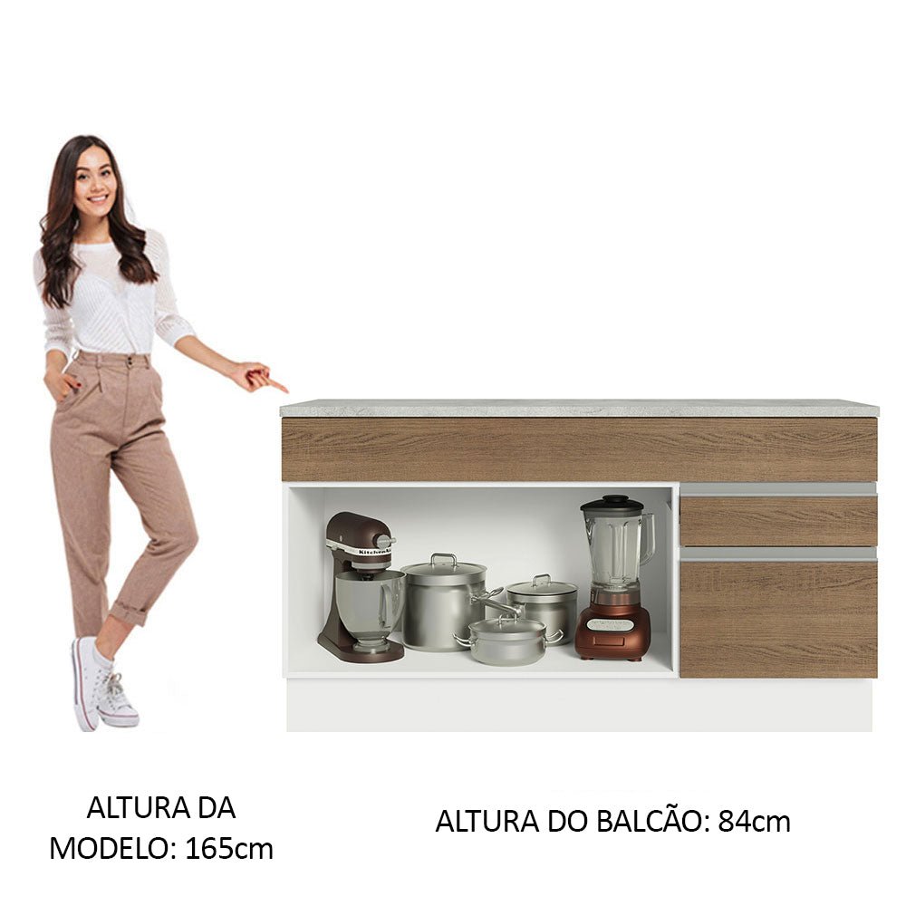 Mueble Inferior de Cocina Glamy Blanco y Marron 150x84cm con Mesón de Madera y sin Estufa con 2 Cajones - MUEBLES INFERIORES DE COCINA | Bylmo