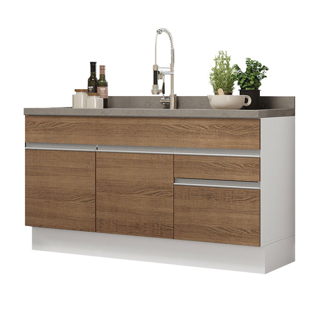 Mueble Inferior de Cocina Glamy Blanco y Marron 150x81cm sin Mesón y sin Estufa con 2 Cajones - MUEBLES INFERIORES DE COCINA | Bylmo