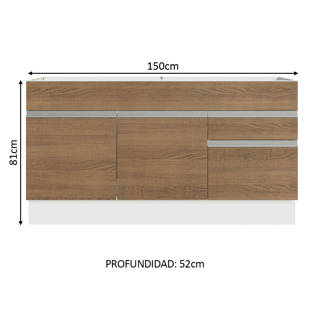 Mueble Inferior de Cocina Glamy Blanco y Marron 150x81cm sin Mesón y sin Estufa con 2 Cajones - MUEBLES INFERIORES DE COCINA | Bylmo