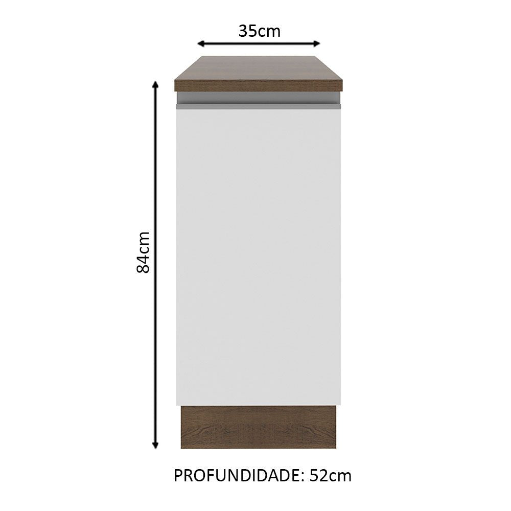 Mueble Inferior de Cocina Glamy Marron y Blanco 35x84cm con Mesón de Madera y sin Estufa con 2 Entrepaños - MUEBLES INFERIORES DE COCINA | Bylmo